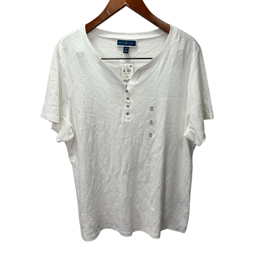Karen Scott Plus Shirt Blouse 2X Cotton Stretch NEW # G720